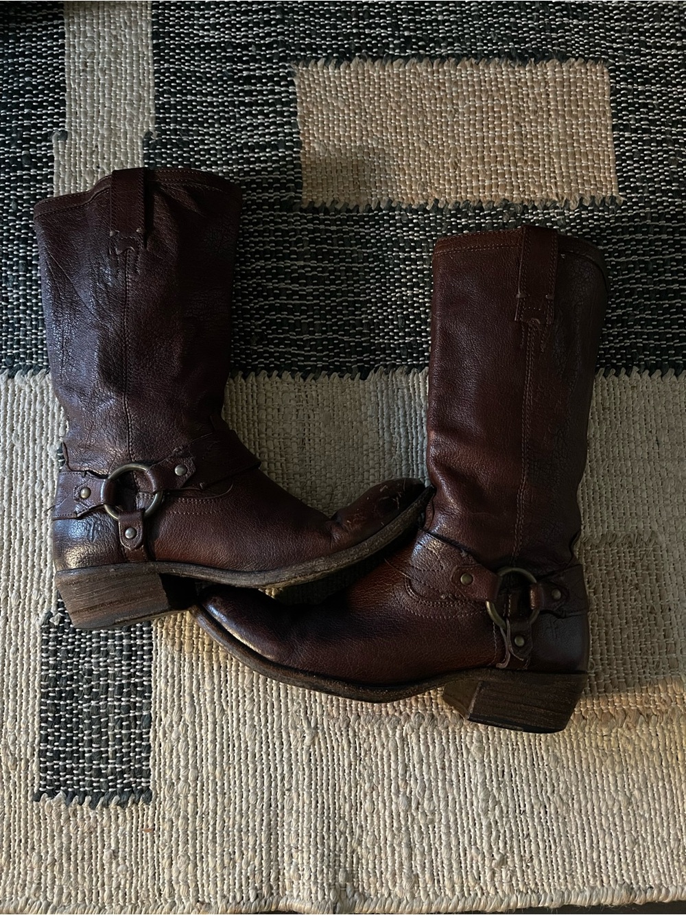 Frye Dark Brown Leather Harness Moto Boots